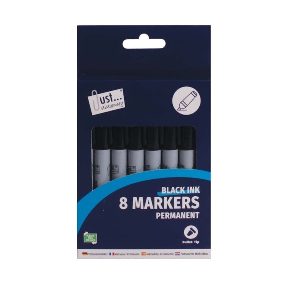image 1 of Pack of 8 Black Bullet Tip Permanent Markers