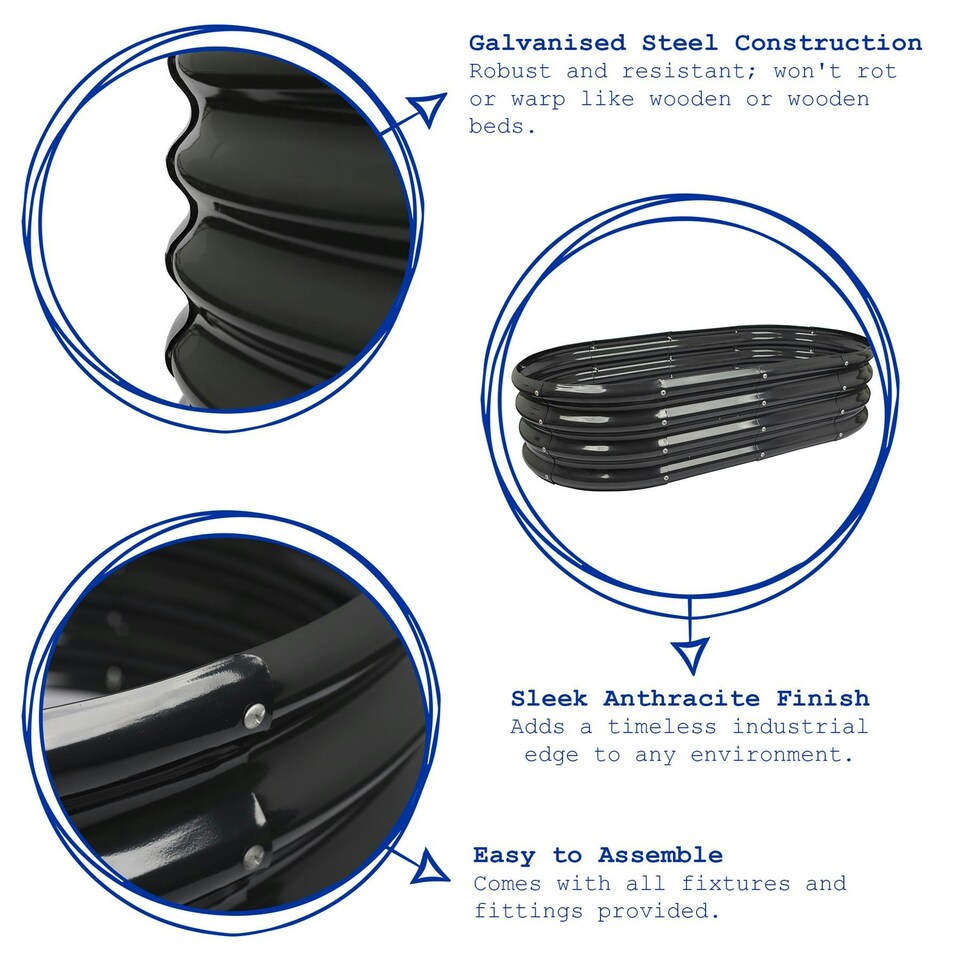 image 1 of Harbour Housewares Rounded Raised Garden Beds - 120cm x 60cm x 60cm - Anthracite - Pack of 2 Black