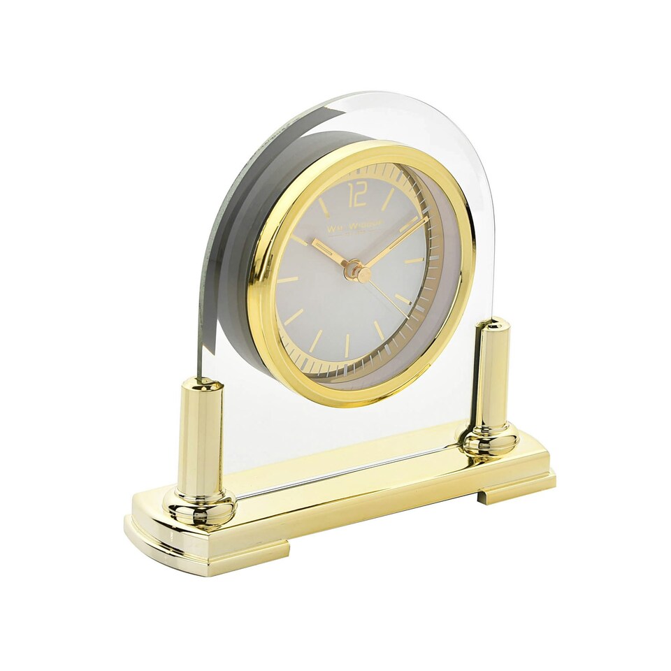 image 1 of Wm.Widdop Glass Mantel Clock 2 Tone Dial Gold Stand Gold | Clear