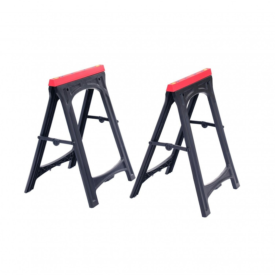 image 1 of Oypla 2x Heavy Duty Folding Plastic Saw Horse Trestle Stands 150kg Black