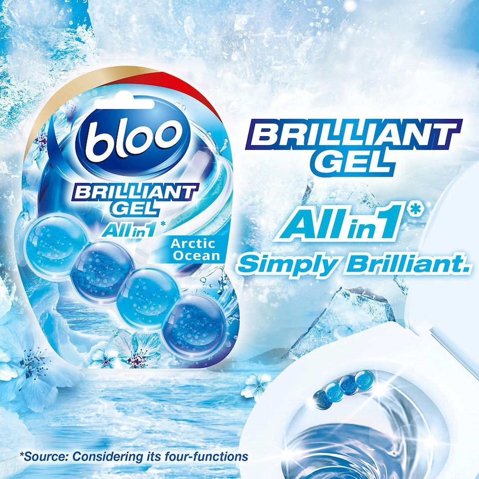 image 1 of Bloo Toilet Rim Block Brilliant Gel All in 1 Cleaner Arctic Ocean Scent 42g 14pk