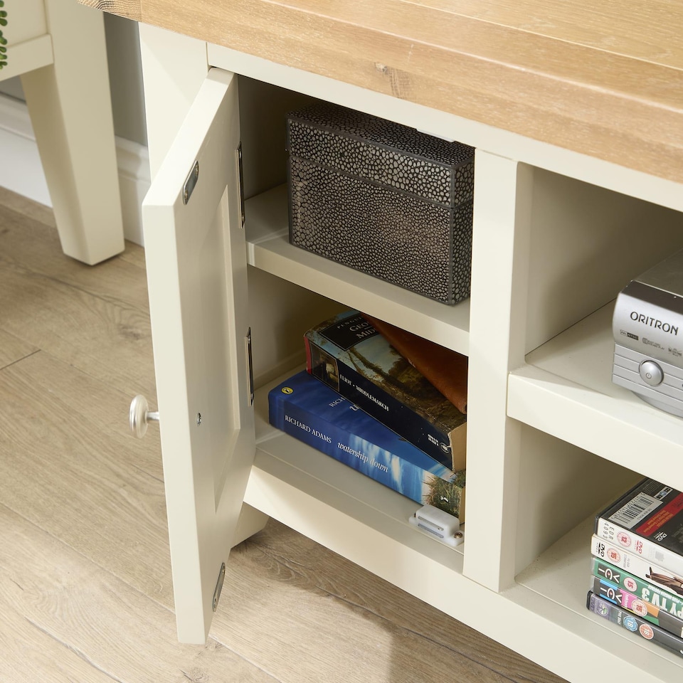 image 1 of 2 Doors 2 Shelves TV Stand Media Entertainment Storage Cabinet Wooden | White | White