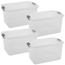 URBNLIVING Clear Plastic Storage Box With Lid | Clear | 30 Litre - 4 Boxes