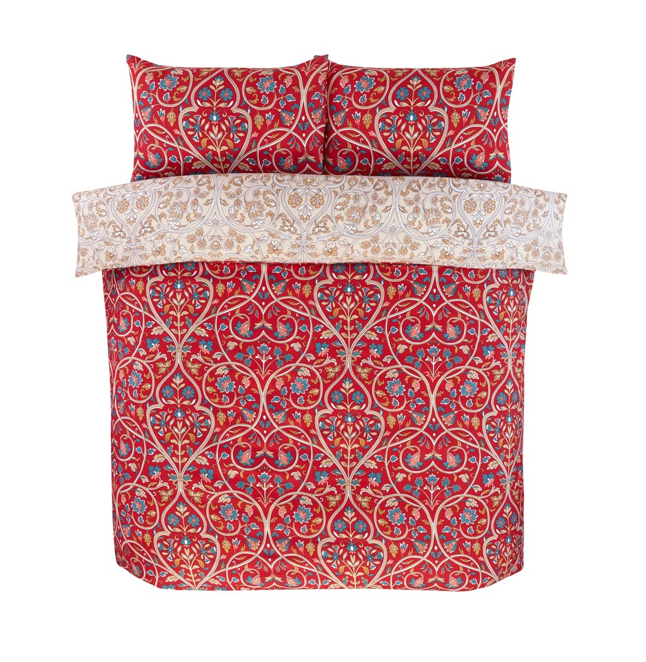 image 1 of Harrow Microfibre Floral Reversible Duvet Cover Set with Pillowcase | Red | Single
