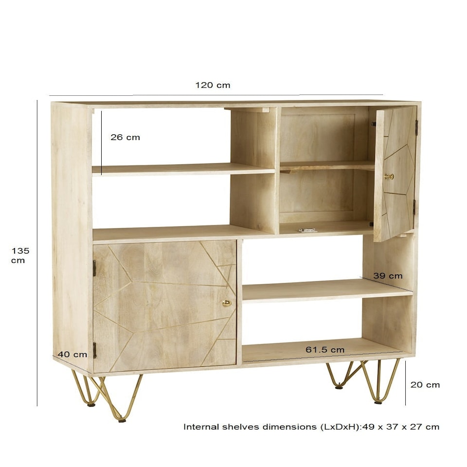 image 1 of Display Unit with Shelves and Cupboards Barbuto Light Mango