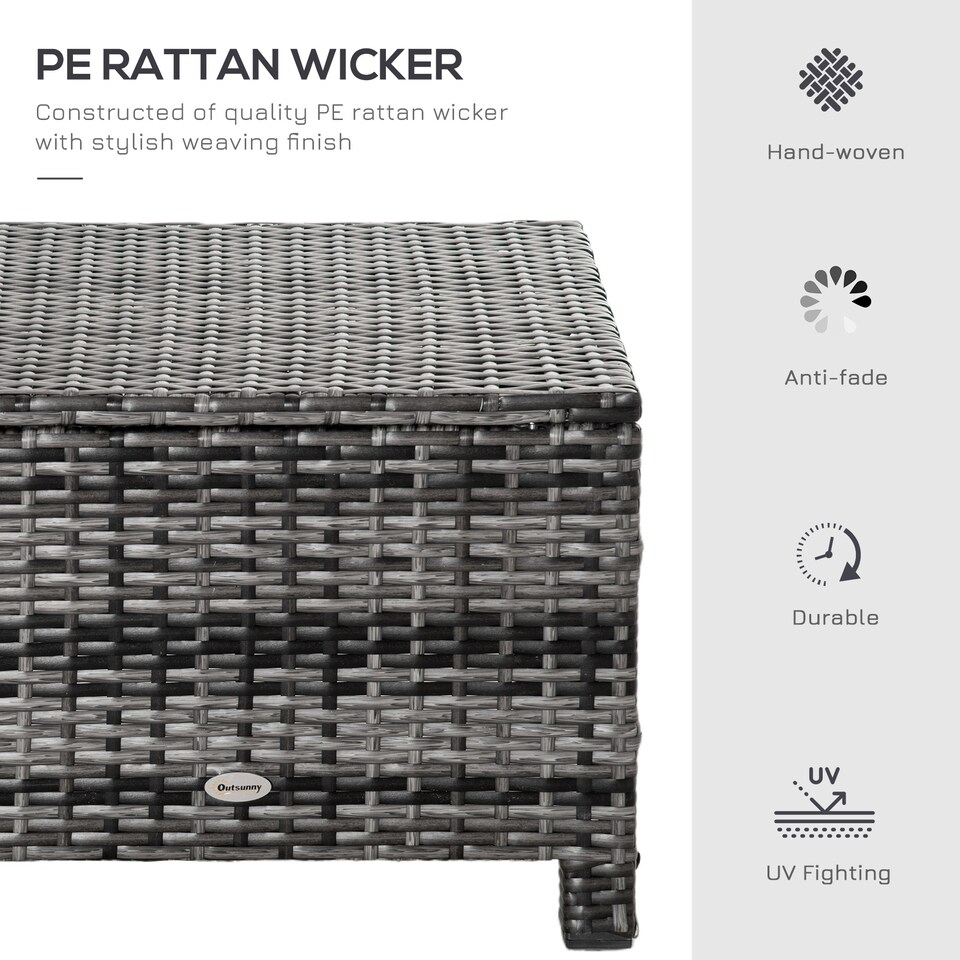 image 1 of Outsunny Rattan Footstool Wicker Ottoman w/ Padded Seat for Backyard Garden | Grey | Grey