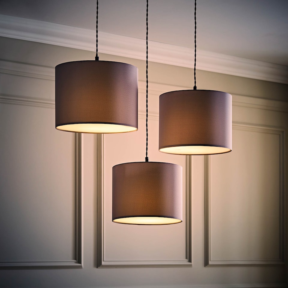 image 1 of ValueLights 3 Pack Modern Grey Drum Pendant Ceiling Light Shades With Diffusers