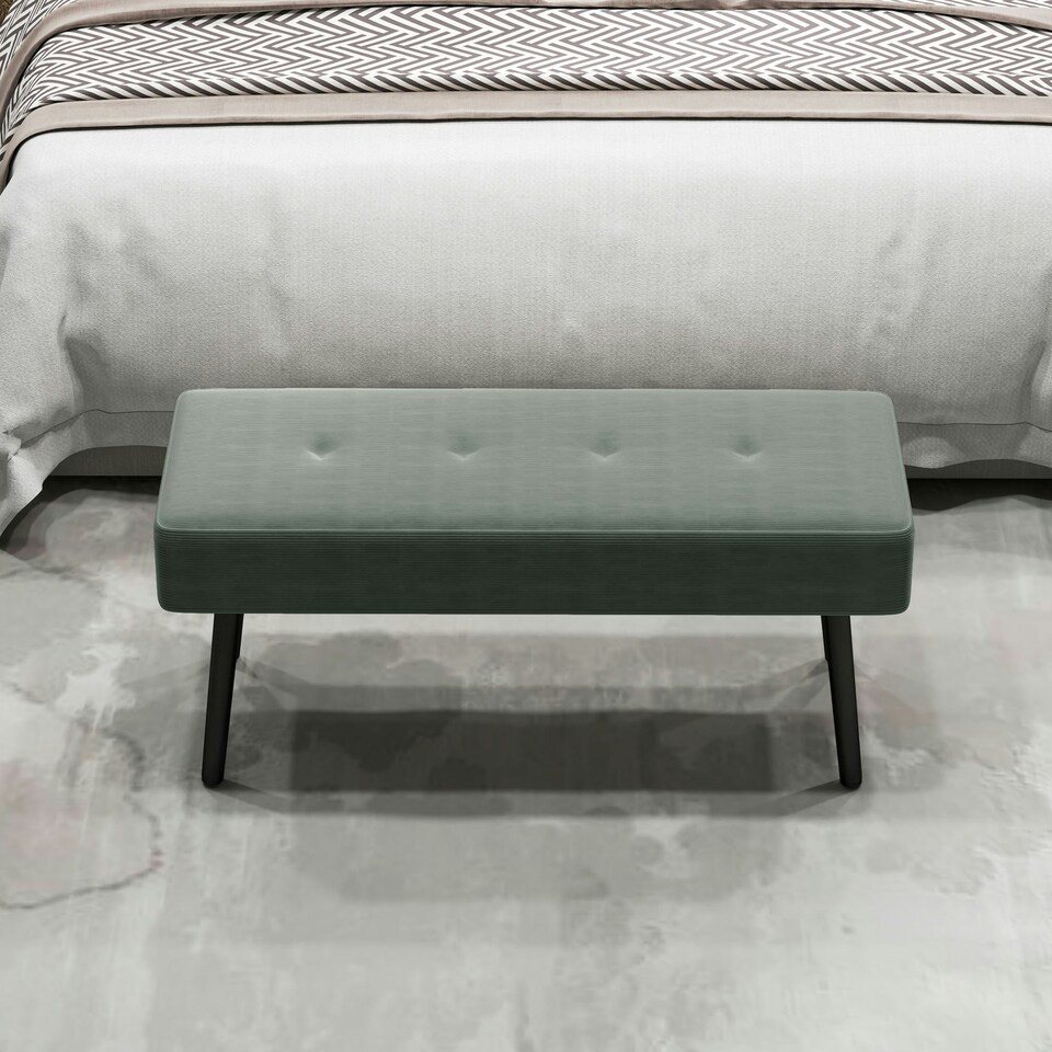 image 1 of HOMCOM End of Bed Bench w/ Thick Padding and Steel Legs for Entryway, Green