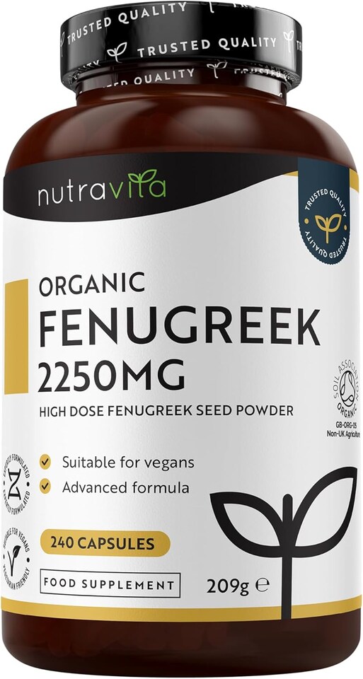 image 1 of Nutravita Organic Fenugreek Capsules - 2250mg Pure Fenugreek Powder - Soil Association Certified, Vegan Supplement - Made in The UK - 240 Capsules