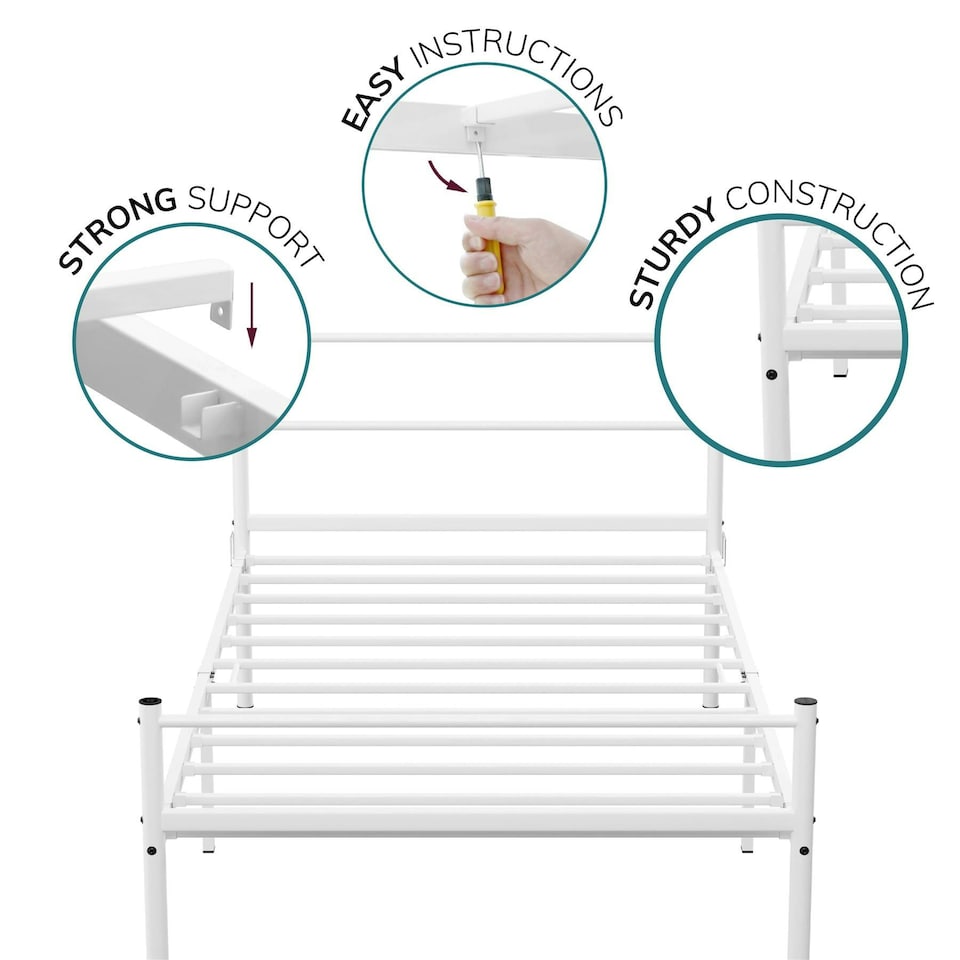 image 1 of Single Metal Bed Extra Strong Frame Adult Childs Bedroom White Easy Assembly