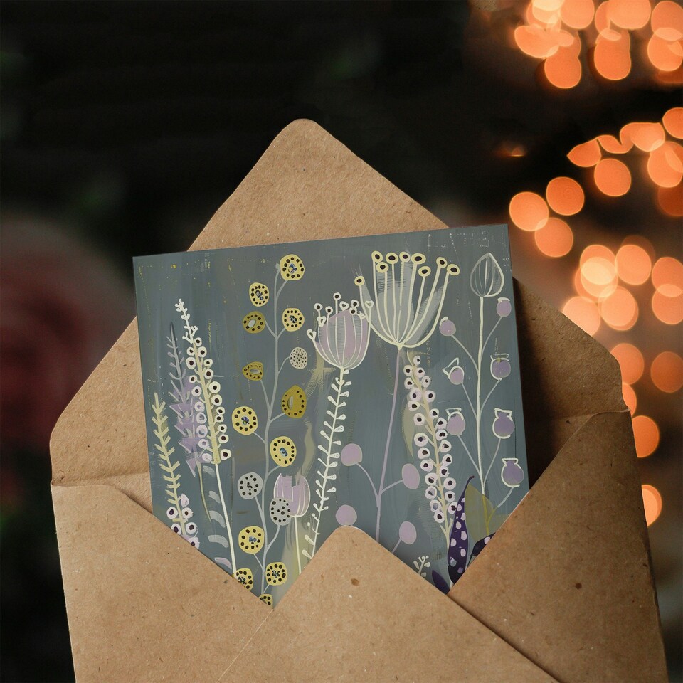 image 1 of Spring Wildflowers Purple Yellow Scandi Floral Nature Birthday Card