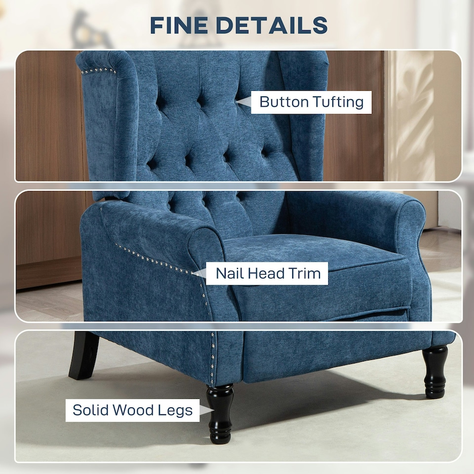 image 1 of HOMCOM Manual Reclining Armchair Recliner with Footrest Royal Blue Blue