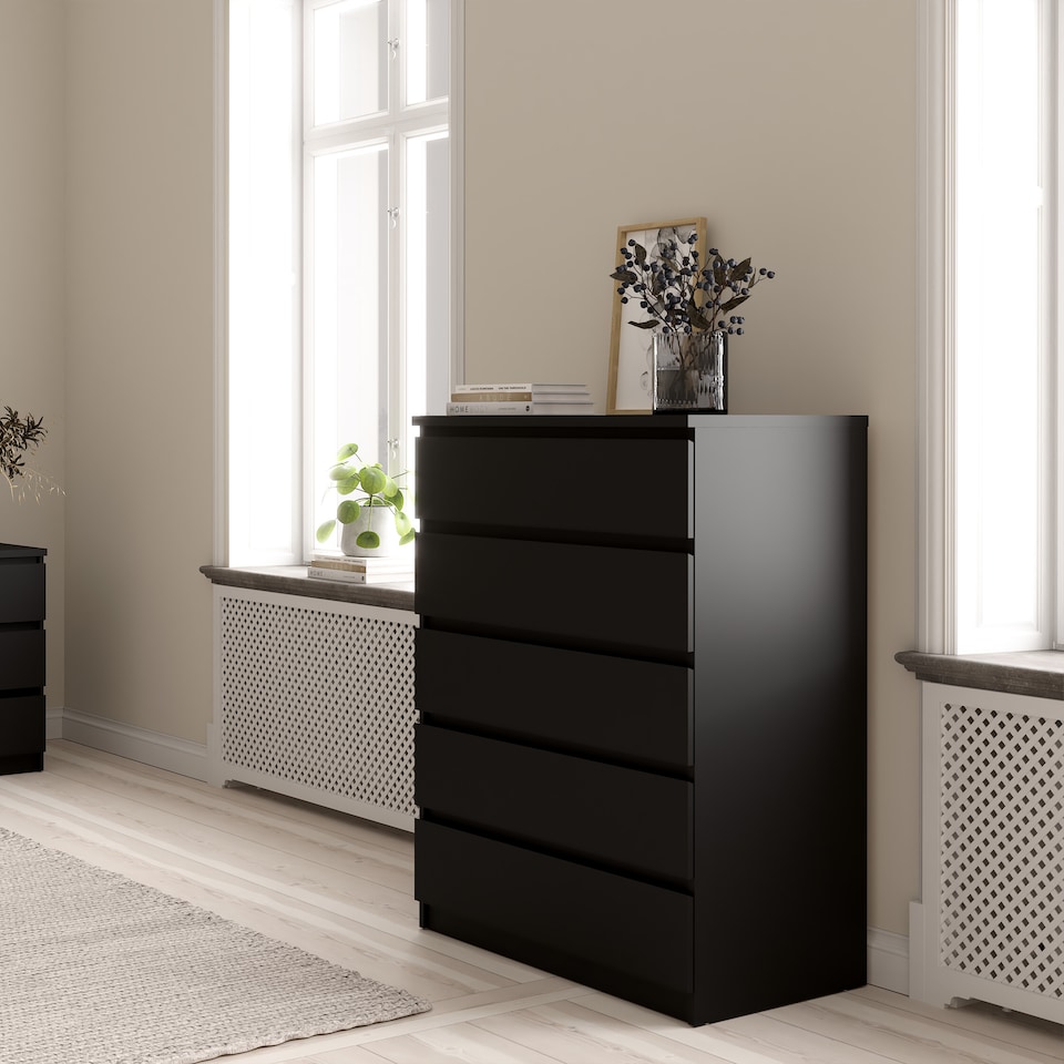 image 1 of Naia Chest of 5 Drawers in Black Matt