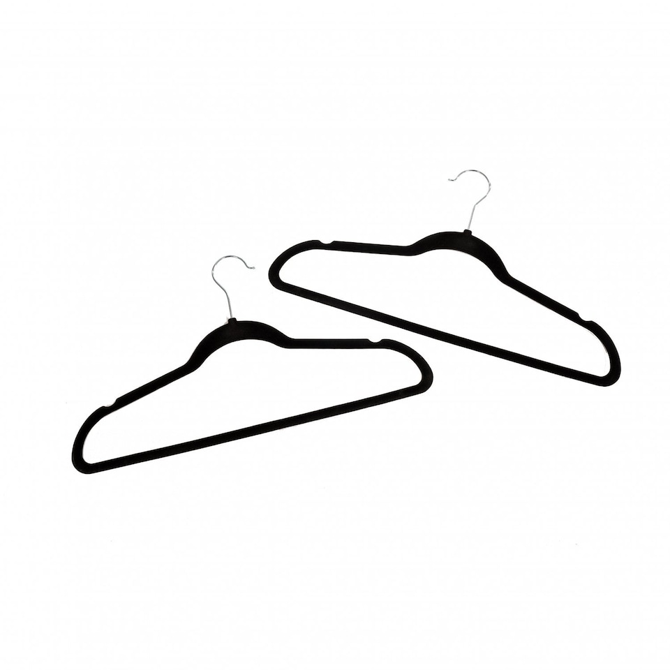 image 1 of Pack of 20 Black Non-Slip Space Saving Velvet Clothes Garment Coat Suit Hangers