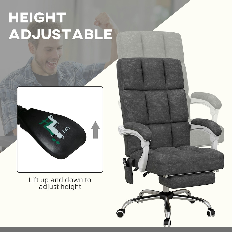 image 1 of Vinsetto Massage Office Chair w/ Heat, Ergonomic Desk Chair w/ Footrest, Grey