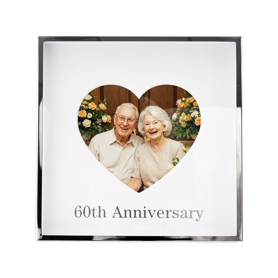 image 1 of 60th Anniversary 4x4 Nickel Heart Frame with Silver Foil | Silver | One Size