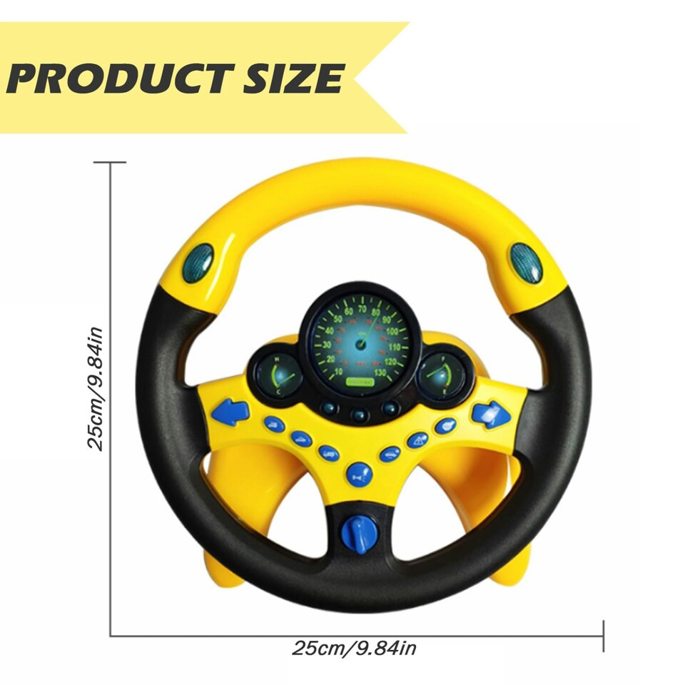 image 1 of Children’s Back Seat Driving Toy – 360° Steering Wheel with Lights, Sounds & Suction Mount