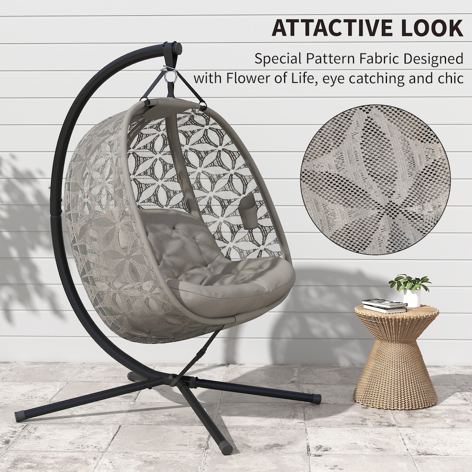 image 1 of Outsunny Double Hanging Swing Chair w/ Stand & Cup Holders, Brown | Brown