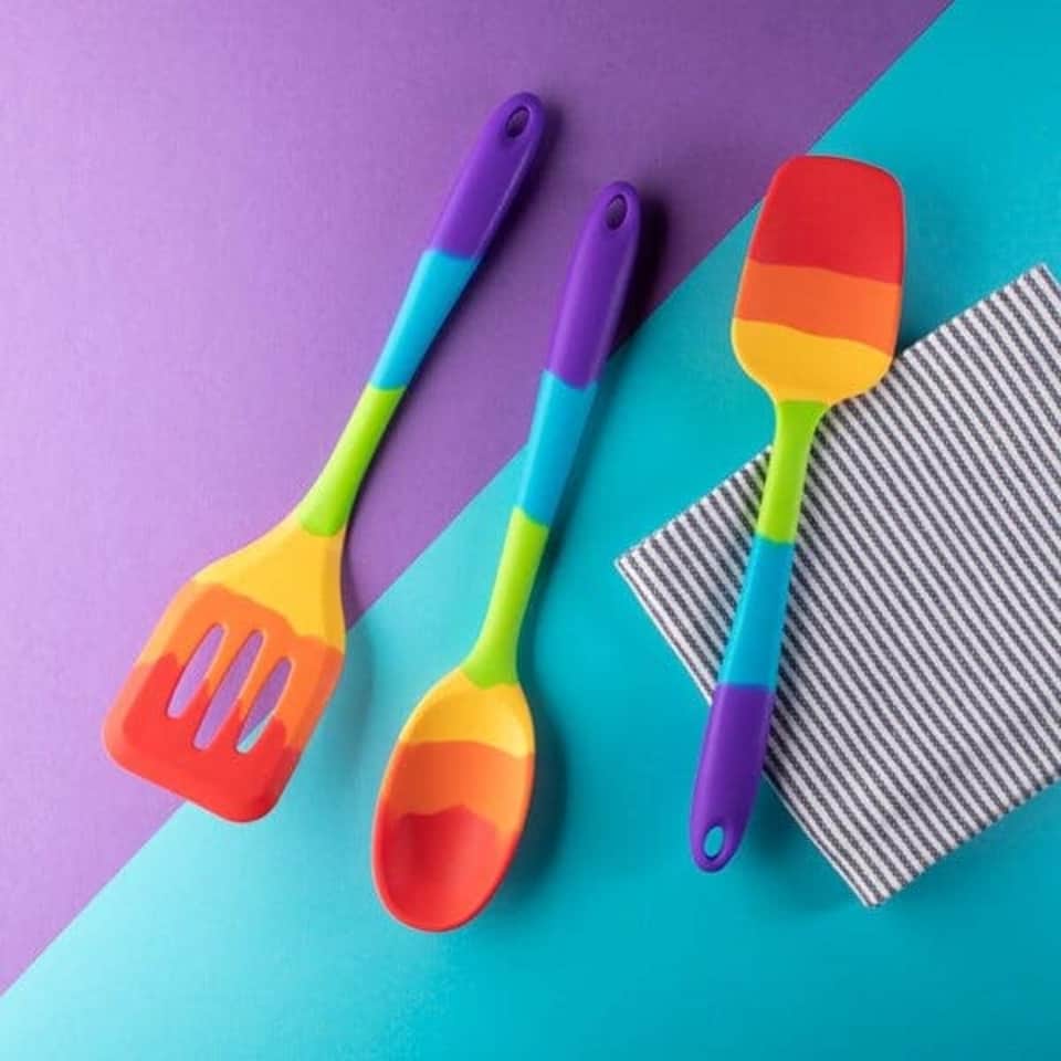 image 1 of Taylor's Eye Witness Rainbow Silicone Spatula Spoon