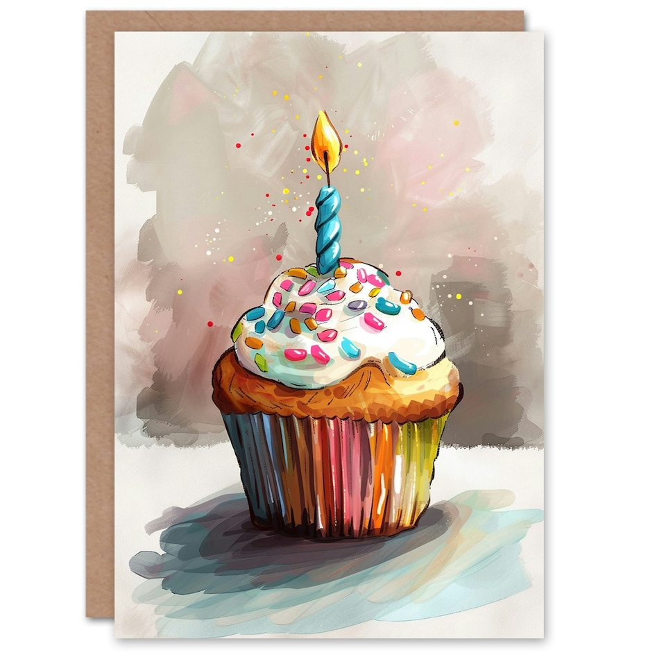 image 1 of Watercolour Cupcake Colourful Sprinkles Her Birthday Card