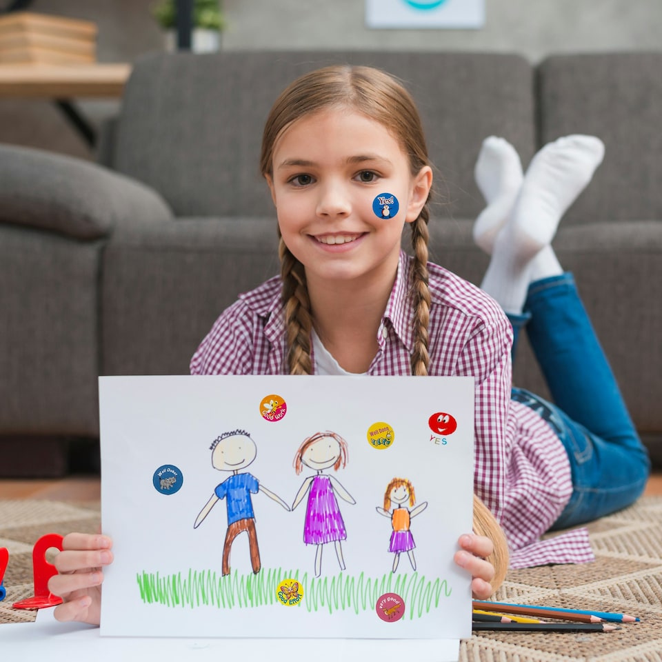 image 1 of Pack of 420 Motivational Assorted Merit Award Face 24mm Self-Adhesive Labels