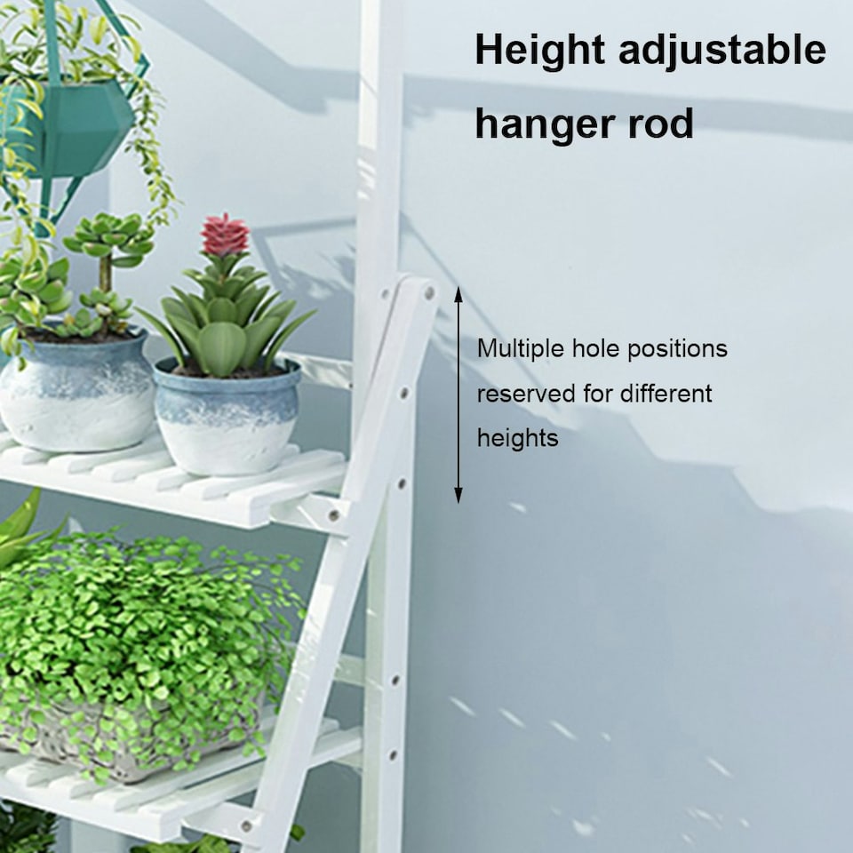 image 1 of Living and Home 3-Tier Foldable Wooden Ladder Shelf with Hanging Rod