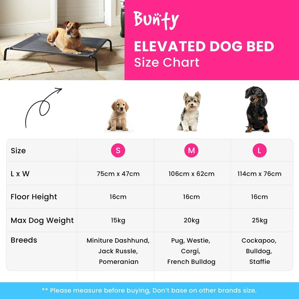 image 1 of Raised Dog Bed, Elevated, Waterproof Outdoor - Bunty Grey | S