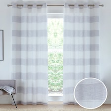 Pair of Santorini Grey Linen Look Stripe Panels with Eyelet Header 229CM