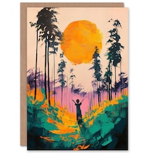 Sunrise Joy Abstract Forest Landscape Painting Birthday Greeting Card