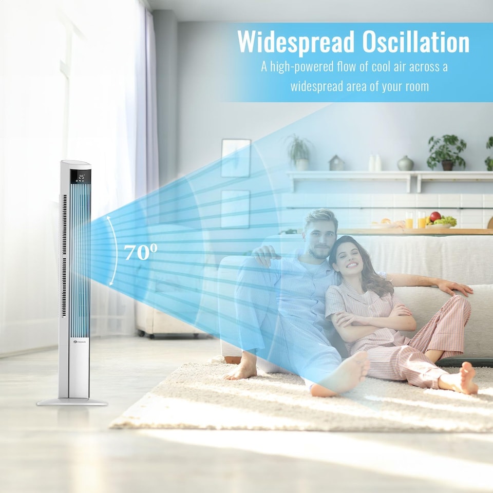 image 1 of PureMate 47-Inch Oscillating Bladeless Tower Fan & Air Purifier (White)