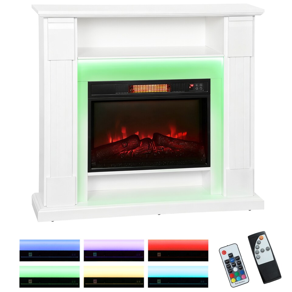 image 1 of HOMCOM Electric Fireplace with RGB LED Lights, Realistic Flame Effect & 3 Brightness Levels, 1800W Inset Electric Fire and Mantel Reach up to 30 m² Space with 2 Remote & Timer for Living Room, White