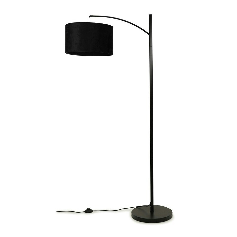 image 1 of ValueLights Preto Black Metal Curve Stem Floor Lamp with a Black Velvet Shade - Bulb Included Black