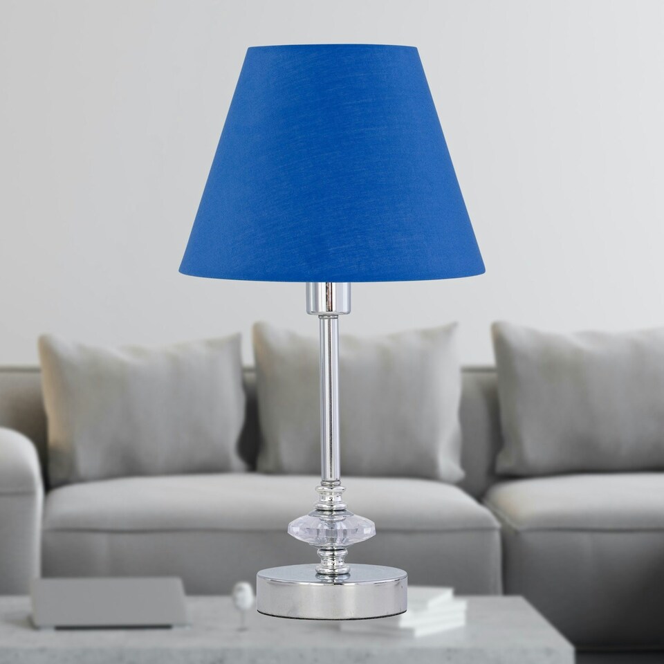 image 1 of Chrome Jewelled Table Lamp with Royal Blue Shade Chrome | Blue