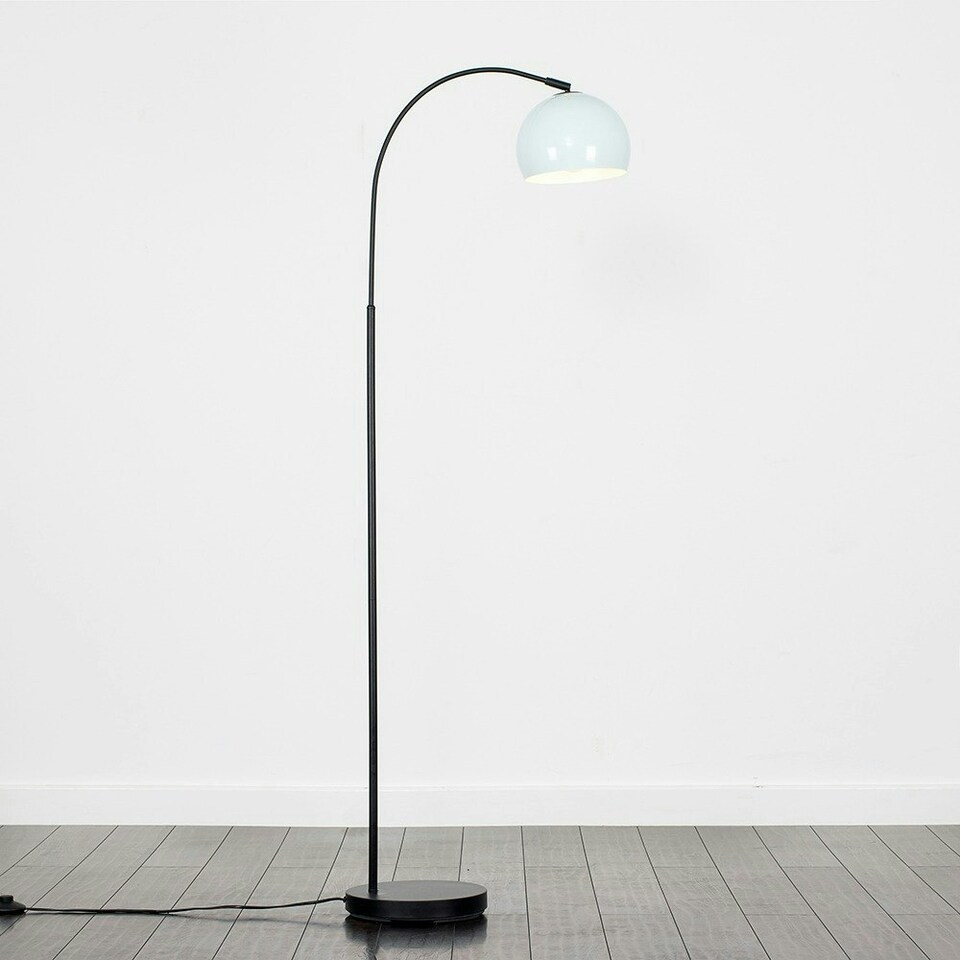 image 1 of ValueLights Designer Style Black Stem Floor Lamp With Pale Blue Arco Style Metal Dome Light Shade With LED GLS Bulb in Warm White