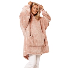 Sienna Glitter Oversized Teddy Fleece Wearable Hoodie Blanket Blush Pink