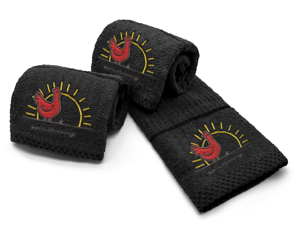 image 1 of Velosso Chicken Embroidered Cotton Tea Towel 3 Pack | Black | Black | One size