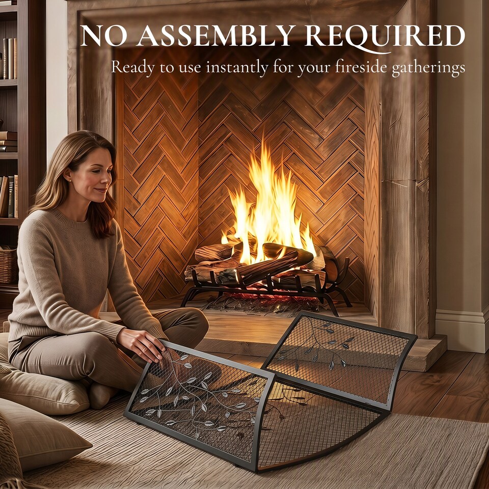image 1 of HOMCOM 3-Panel Folding Fireplace Screen for Protection, Black