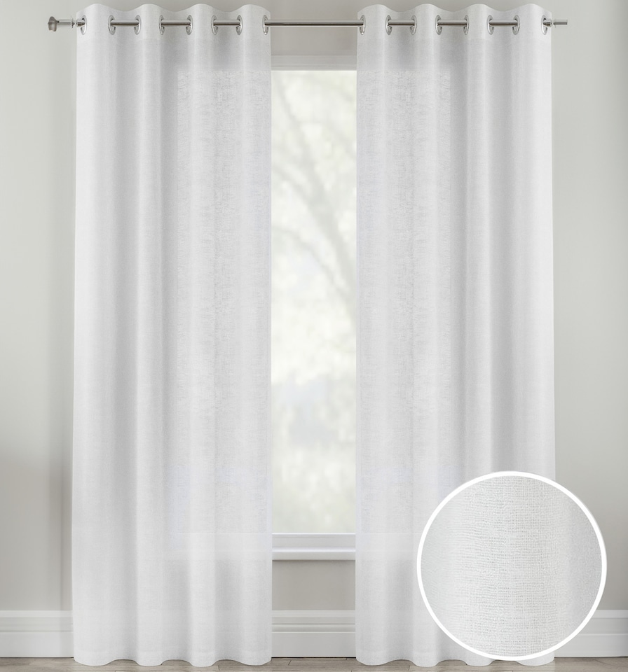 image 1 of Pair of Crete White Luxury Linen Look Sheer Panels with Eyelet Header 183 CM