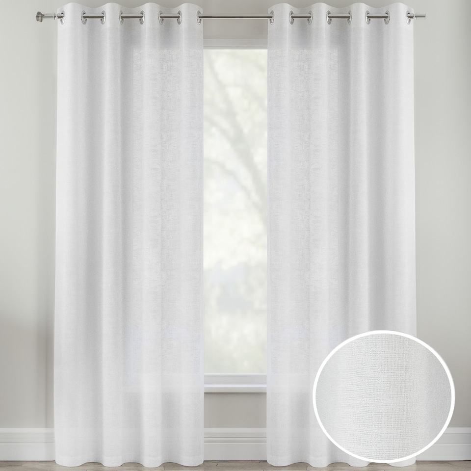 image 1 of Pair of Crete White Luxury Linen Look Sheer Panels with Eyelet Header 183 CM