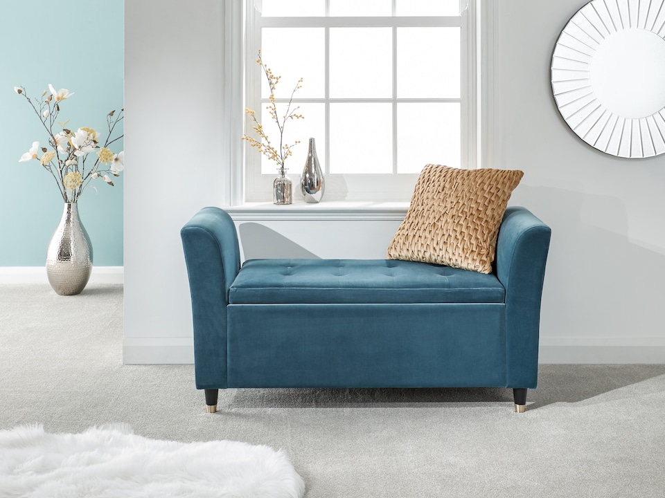 image 1 of Genoa Velvet Window Seat | Blue | Teal