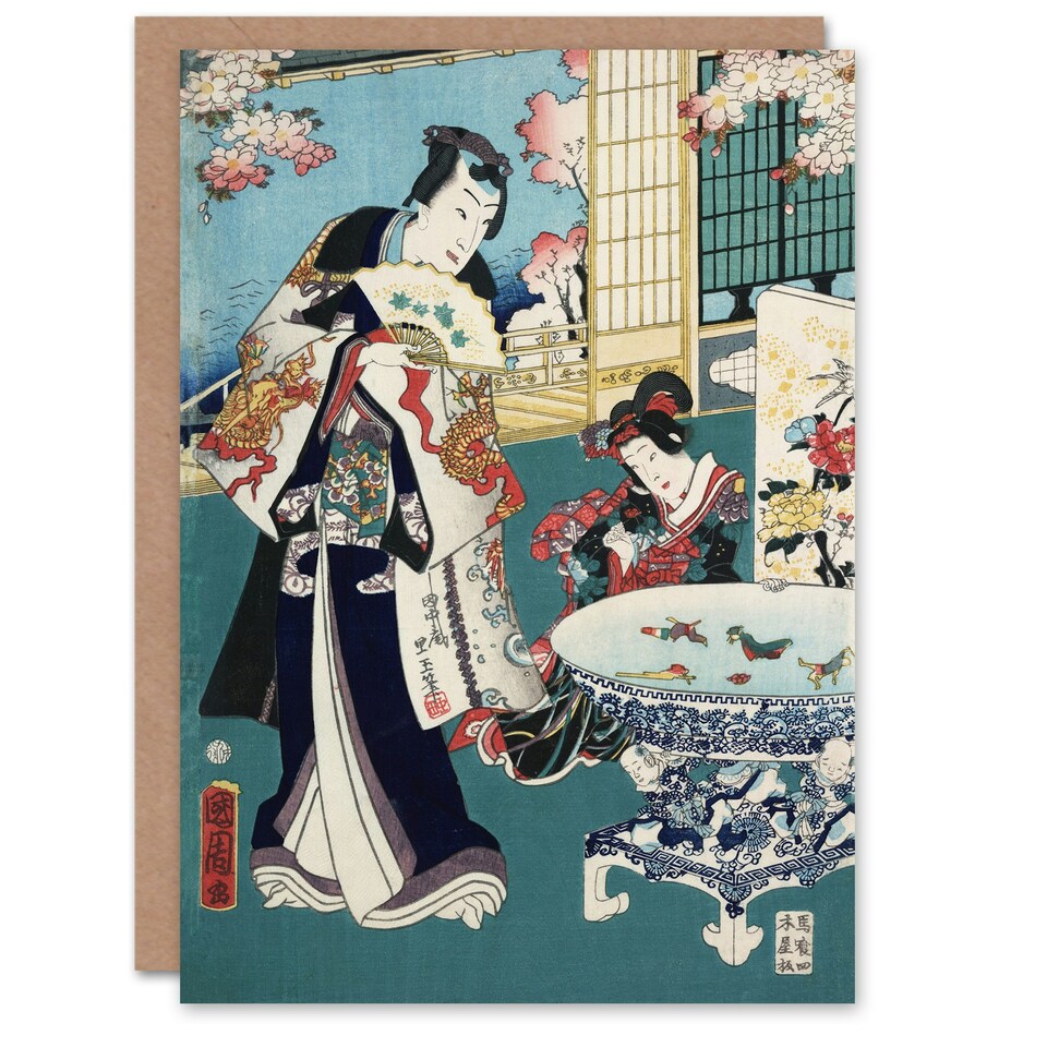 image 1 of Toyohara Kunichika Japanese Art Card Spring Outing in a Villa