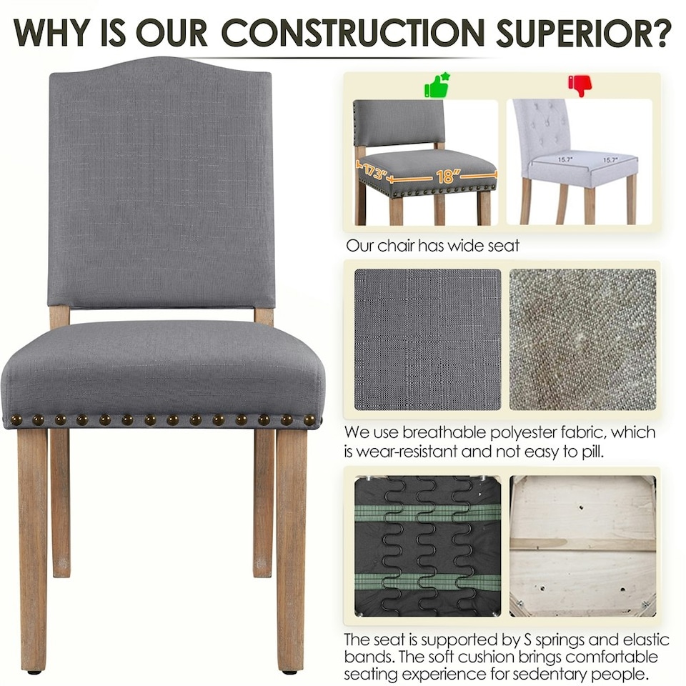 image 1 of Yaheetech Set of 2 Upholstered Kitchen Chairs Dining Room Chairs | Grey | Dark Grey