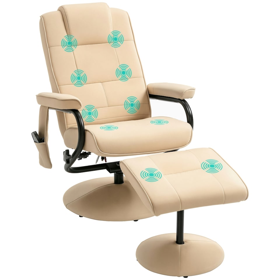 image 1 of HOMCOM Massage Recliner Chair Cushioned Ottoman 10 Point Vibration Cream
