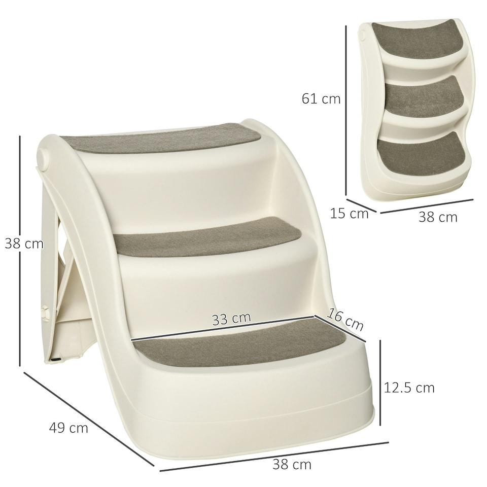 image 1 of PawHut Foldable Pet Stairs 3 Steps with Non-slip Mats for Small Dogs, Cream