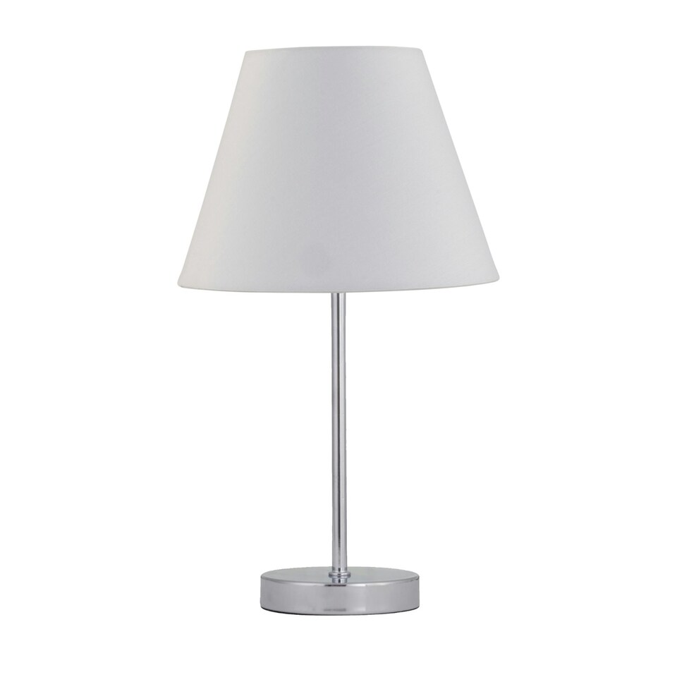 image 1 of Chrome Stick Table Lamp with Ivory Off White Fabric Shade Chrome | Red