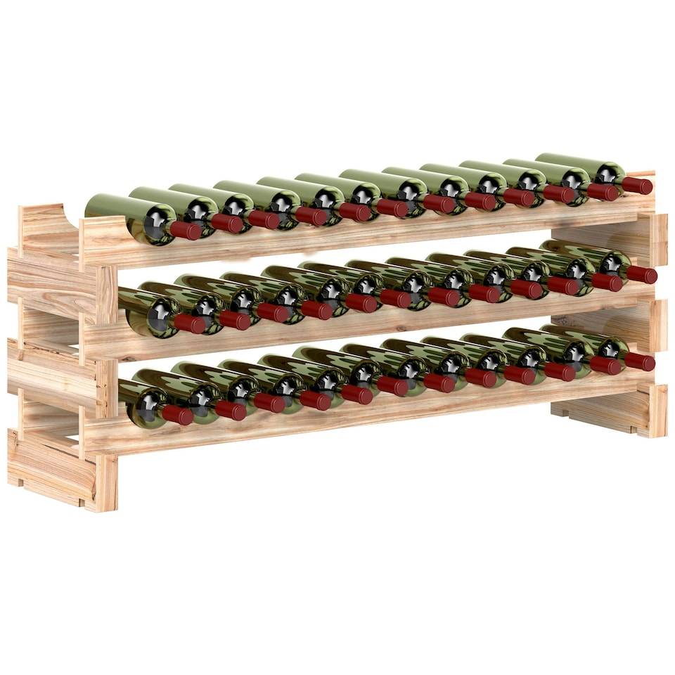 image 1 of HOMCOM 36 Bottle Shelf Wine Rack Holder Standing Holds Storage Fir Wood Cellar