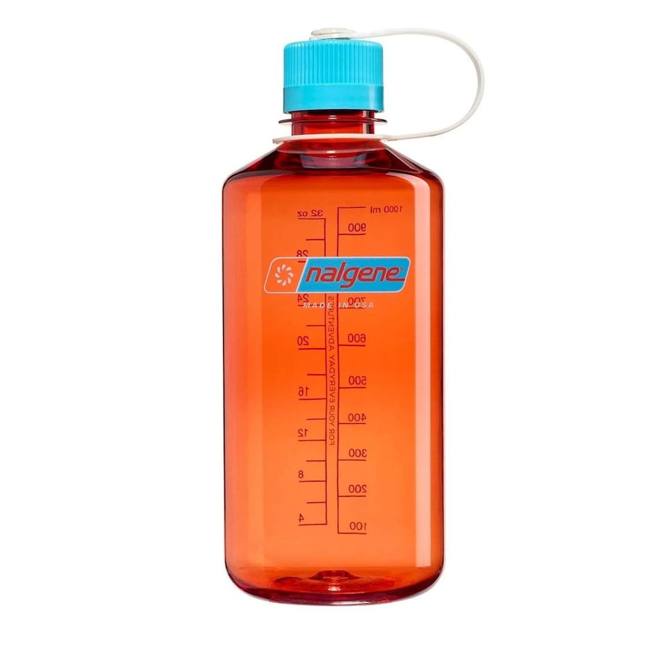 image 1 of Nalgene Narrow Mouth 1L Tritan Renew Water Bottle - Flame - Blue Atoll Cap