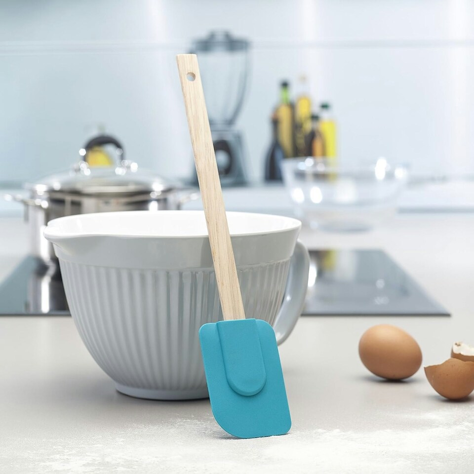 image 1 of Zeal Silicone Spatula with Wooden Handle, Aqua Blue