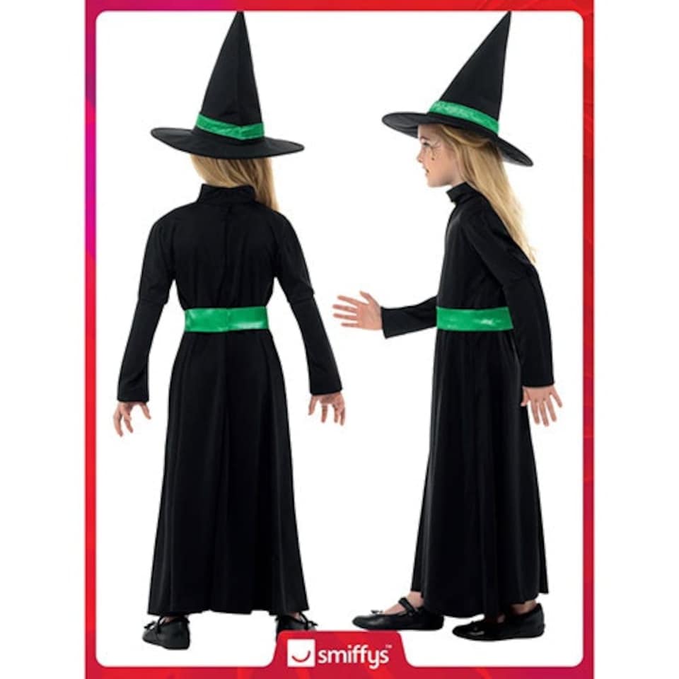 image 1 of Wicked Witch Black and Green Girls Fancy Dress Costume Kids Medium - Age 7-9