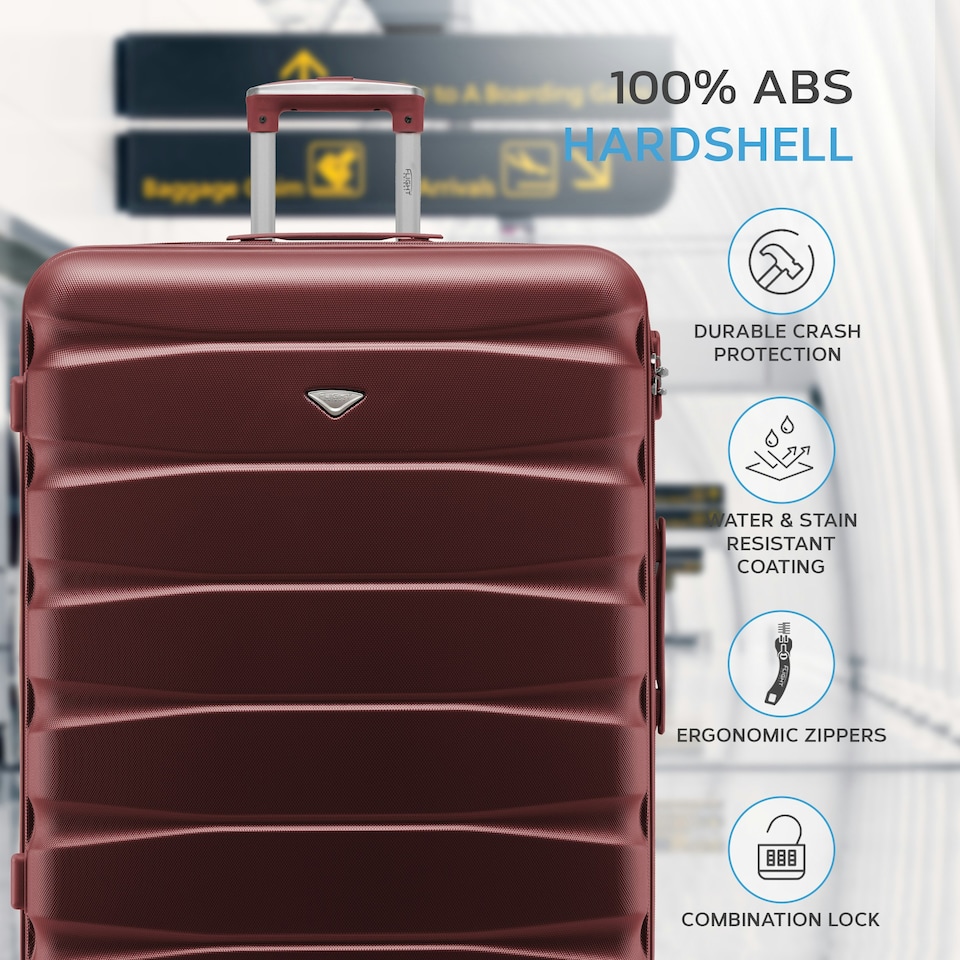 image 1 of Flight Knight 29" Extra Large Suitcase – 20kg Capacity Hard Shell Check-In Luggage with 4 Wheels  100+ Airlines Approved: Ryanair, EasyJet, Jet2, Wizz Air, BA | Red | Burgundy | Large